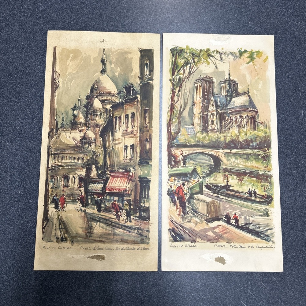 Paris mid-century modern lithograph prints by Marius Girard No Frames